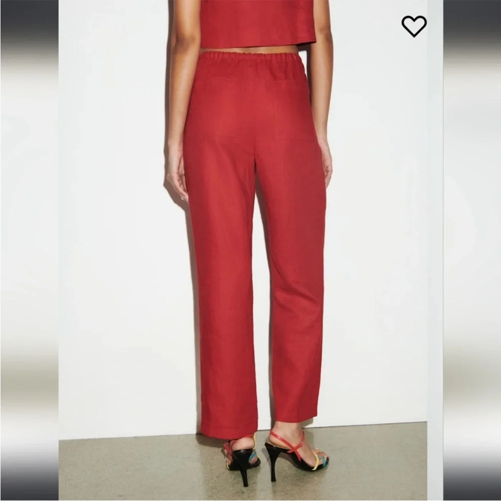 Reformation Remi Cropped Linen Pant in Red